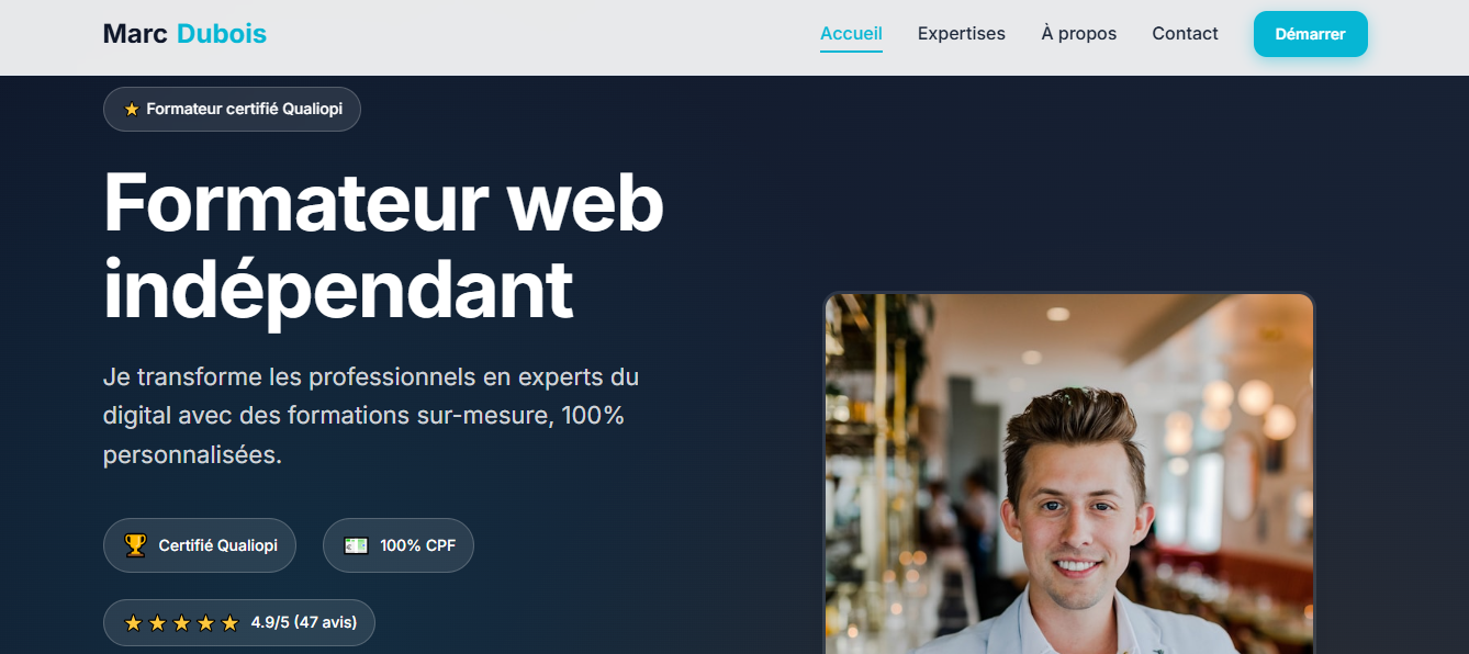 Capture d'écran démo Formateur Indépendant - Site vitrine personnel